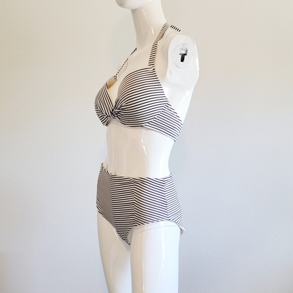 H&M Retro Bombshell High Waist Halter Neck Two Piece Bikini Sz 36C/12 - Picture 4 of 12